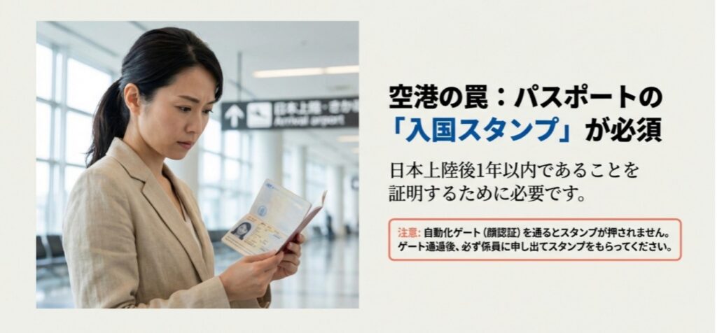 空港の罠：パスポートの「入国スタンプ」が必須
